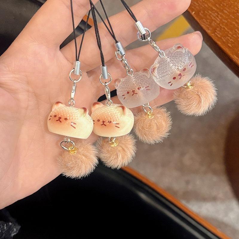 Furry Cute Cartoon Short Phone Charm for Girl Kawaii Cartoon Kitten Keychain Phone Lanyard Earphone Pendant Phone Accessories