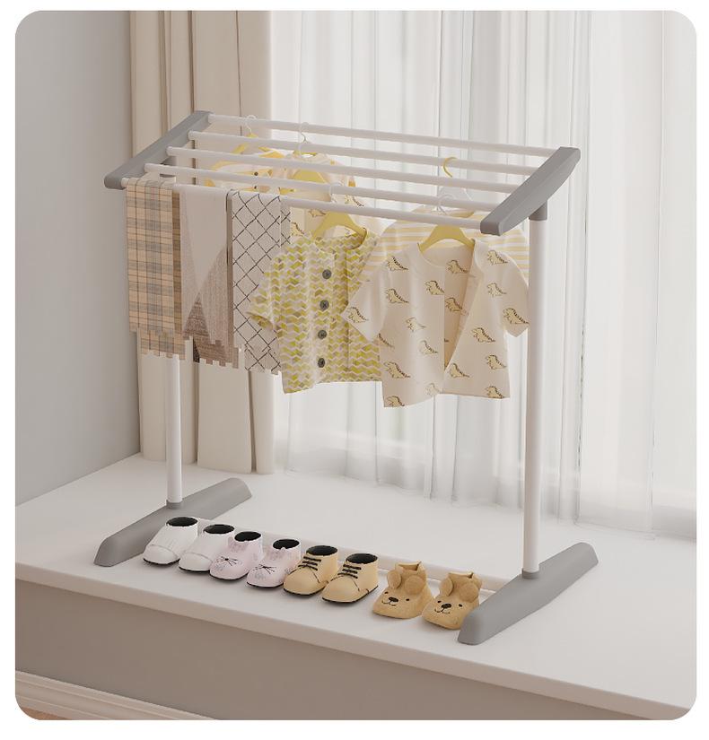 Versatile Foldable Clothes and Towel Drying Rack with Storage Shelf for Balcony or Floor Use