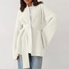 Women's  And Winter Coat Solid Color Lace-up Hooded Knitted Cardigan Sweater