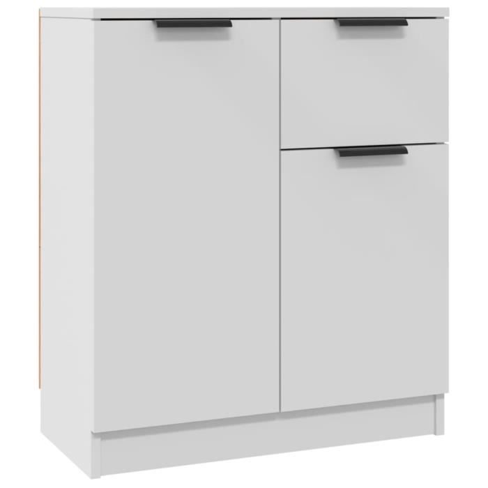 Low Buffet - White - 60x30x70 Cm - Engineered Wood - 4 Doors - Scandinavian Style