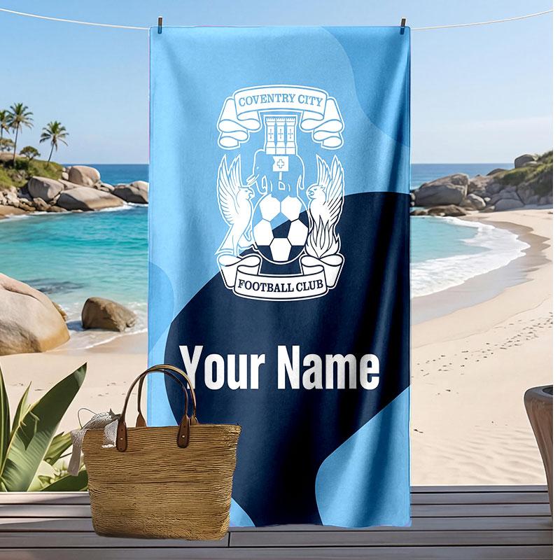 Coventry City FC Personalized Printed Beach Towel Soccer Logo Support Custom Name Text Absorbent Towel For Sport Travel Special Gift