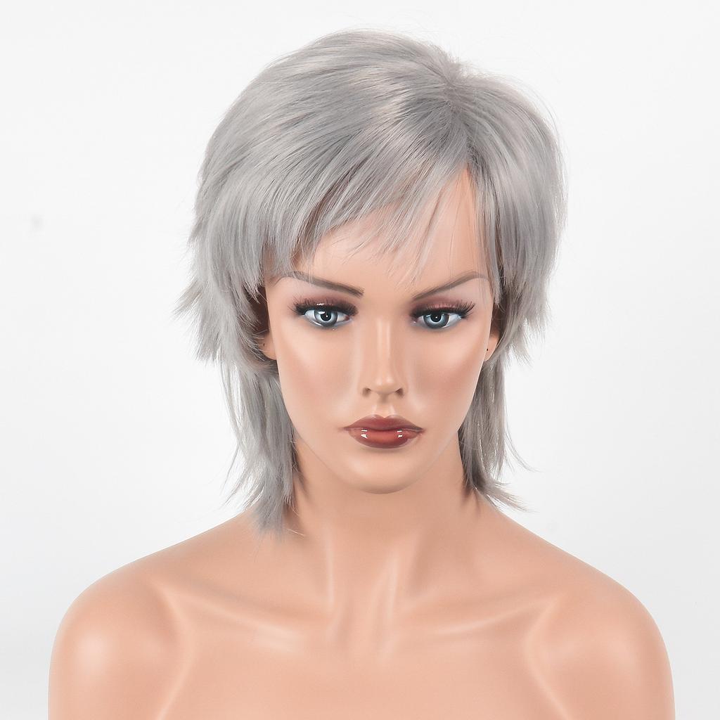 Parrucche Sintetiche Corte da Donna Parrucca Grigio Argento con Frangia per Donne Parrucca Liscia Festa Cosplay Parrucca Quotidiana Parrucche in Fibra Termoresistente