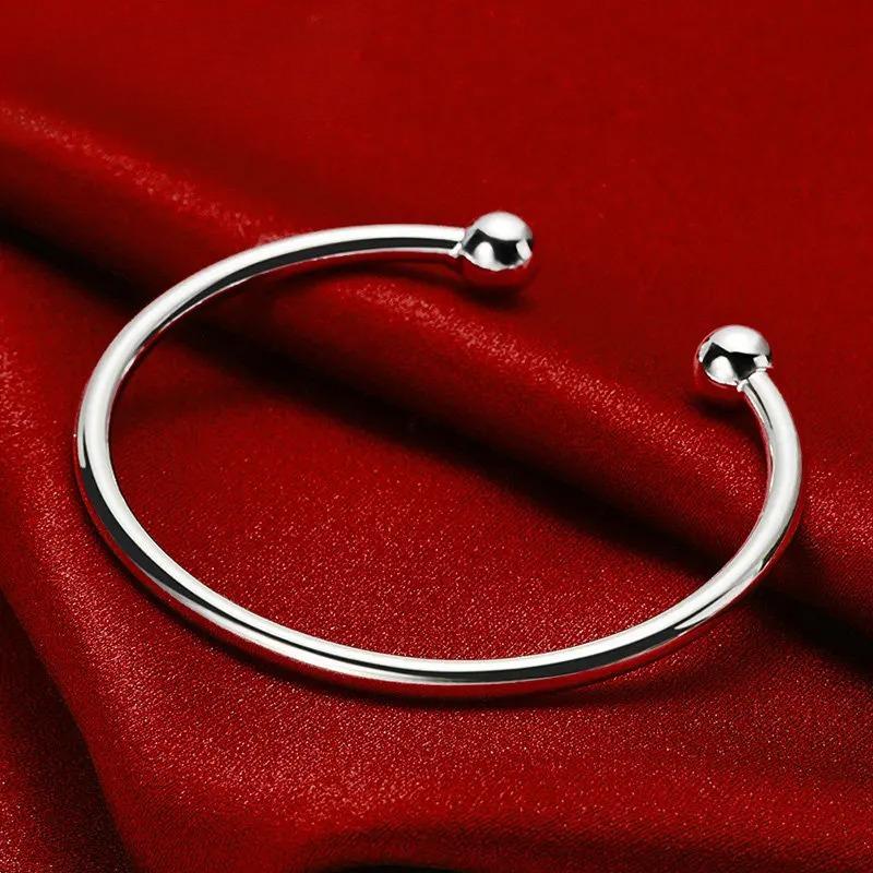

Real 925 Sterling Silver 4MM Simple Opening Bangle Bracelet for Women Men Fashion Hip Hop Punk Jewelry Wedding Gifts