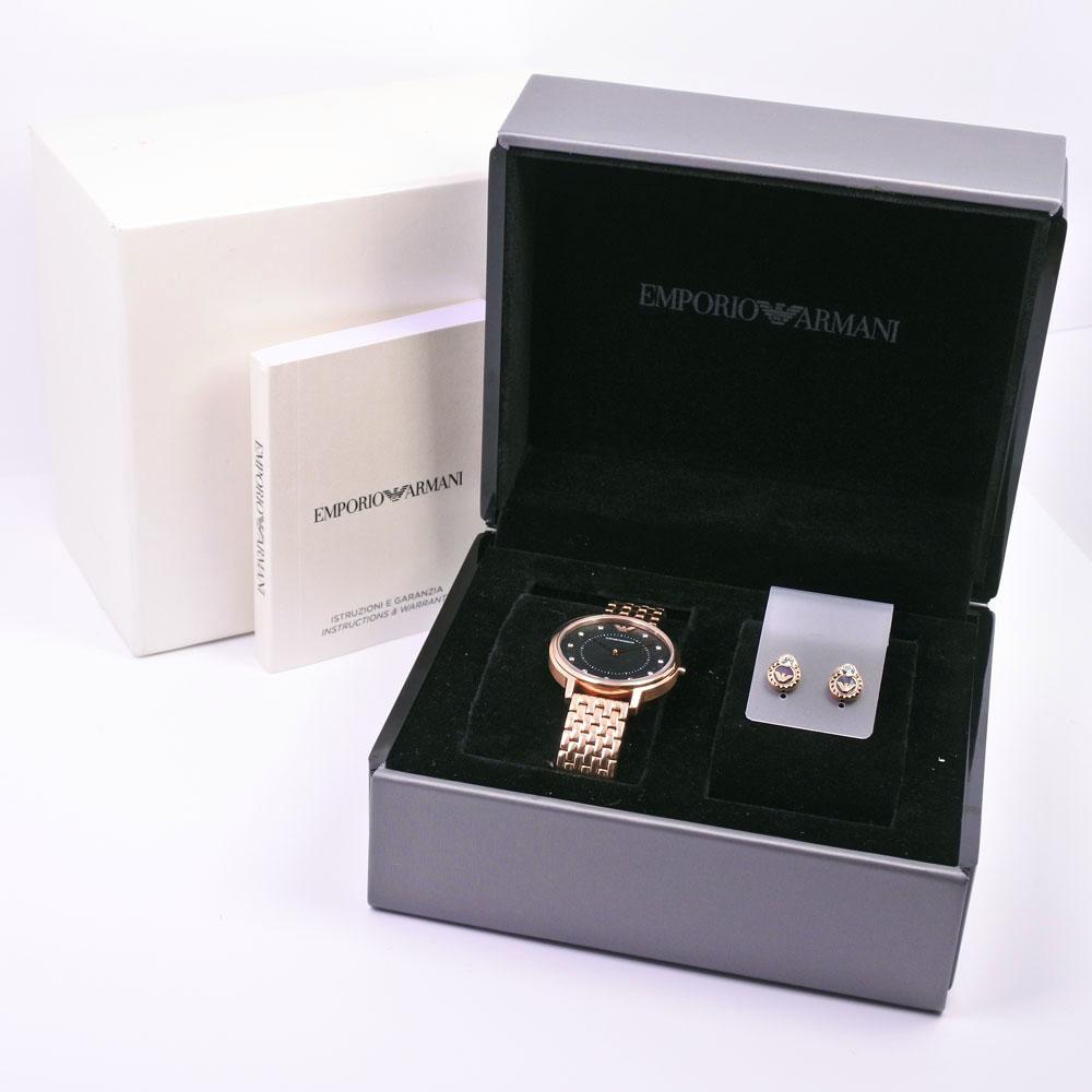 ARMANI Watches AR-80043 Earring Pink gold/pink Black shellDial Stainless Steel Quartz Women Used