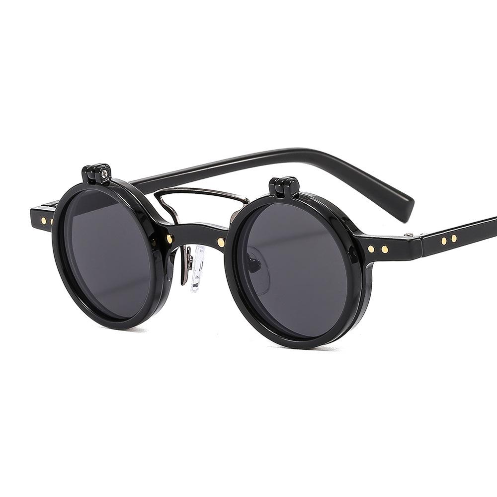 Popular Vintage Steampunk Flip Up Sunglasses Retro Small Round Frame Sun Glasses Double-layer Flip Lens Punk Eyeglasses UV400