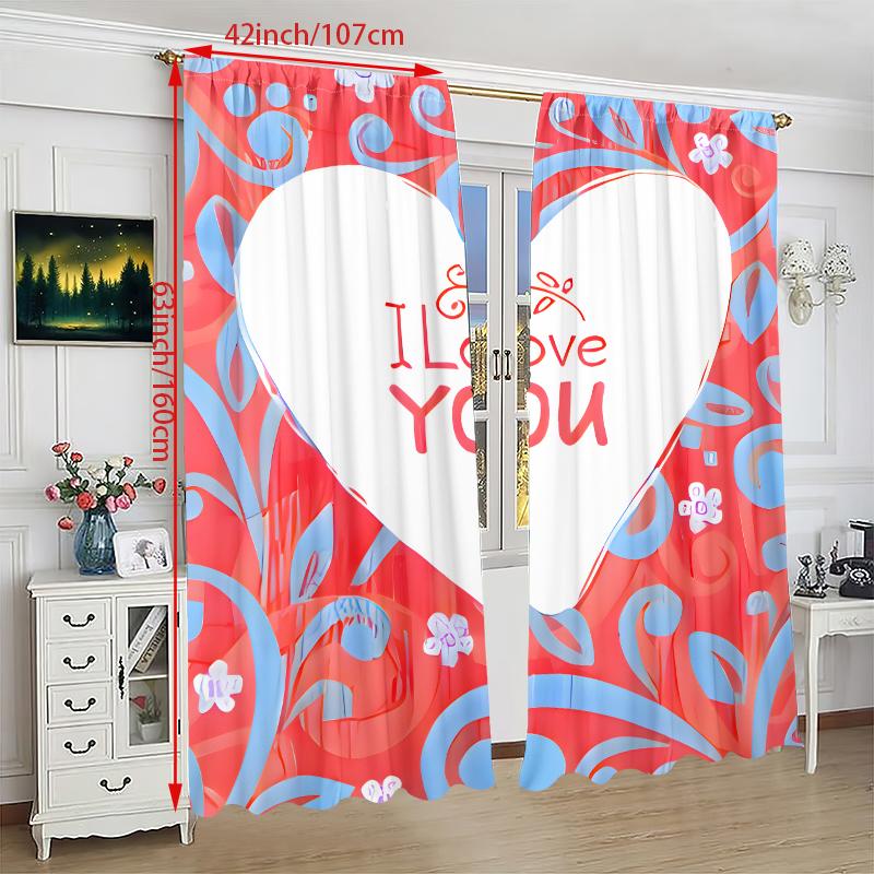 2pcs- I Love You Printed curtains, pole bag curtains 42*84, Bedroom and living room, home decoration, room decoration