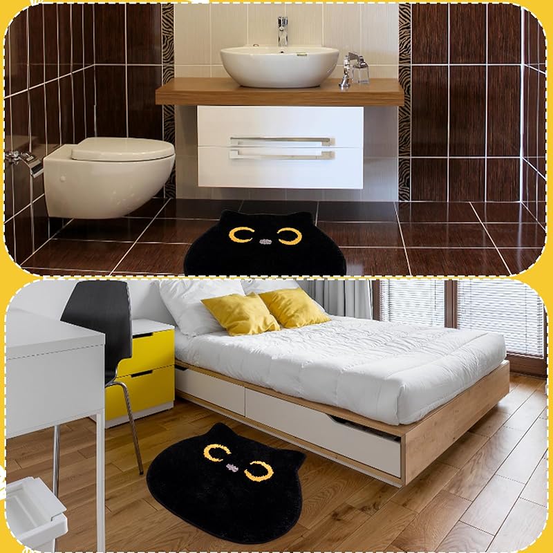 NIGOWAYS Bath Rug - Cute Bathroom Mat, Cat Bath Mat, Absorbent Bath Mat, Washable Indoor Mat, Non Slip Soft Bath Mats for Ba 22*27inch чёрный