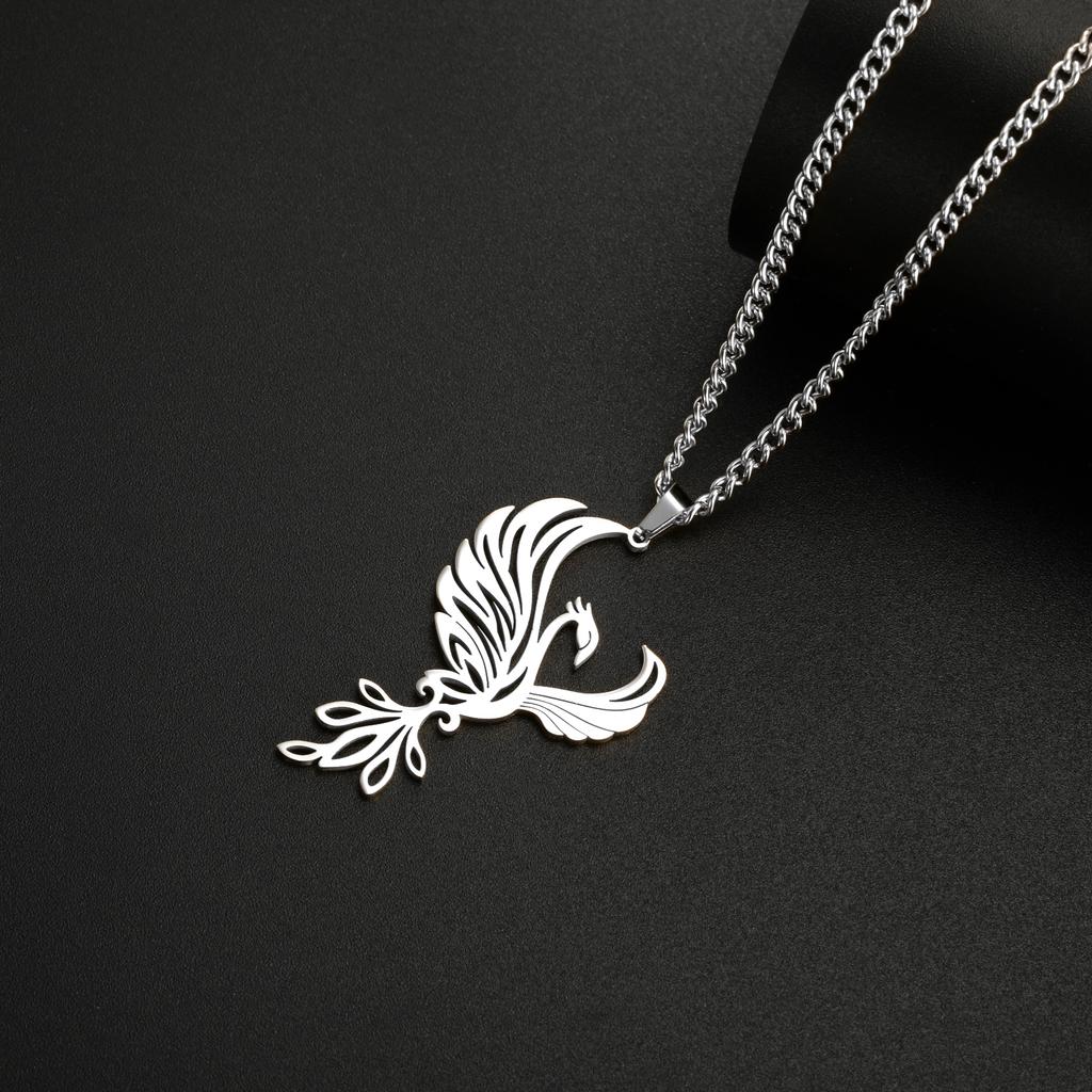 Lemegeton Fashion Mythical Phoenix Pendant Necklace For Women Men Stainless Steel Trendy Vintage 3MM Cross Chain Jewelry Gifts