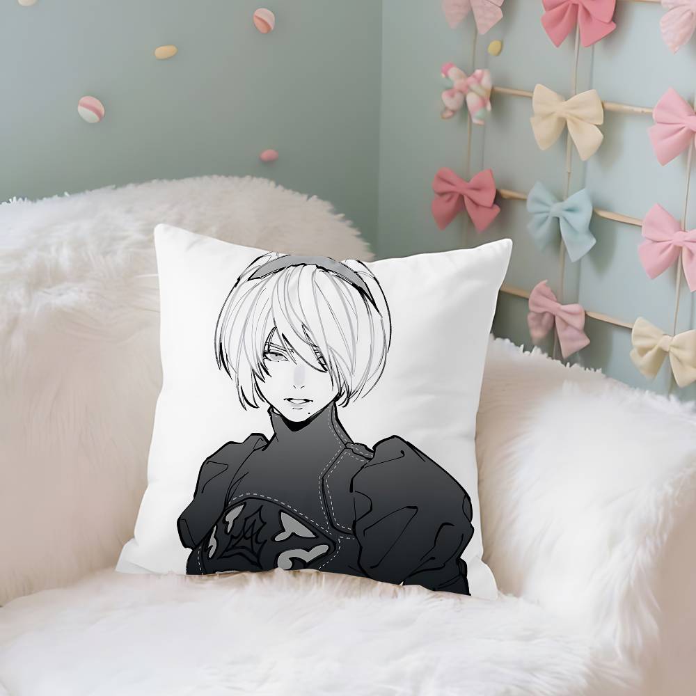 

NieR Automata 2B Case Plush Fabric Soft Pillowcase Double Sided Print Cushion Cover Household Gifts 40x40CM(16x16in)