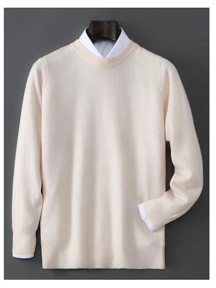 Men's 100% Pure Wool Round Neck Loose Pullover Sweater - Plus Size Cashmere Knit Base Layer for Autumn/Winter