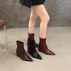 Slope Heel High Heel Short Boots 2025 New Autumn and Winter Pointed Elastic Thin Boots Black Retro Versatile Martin Boots Women