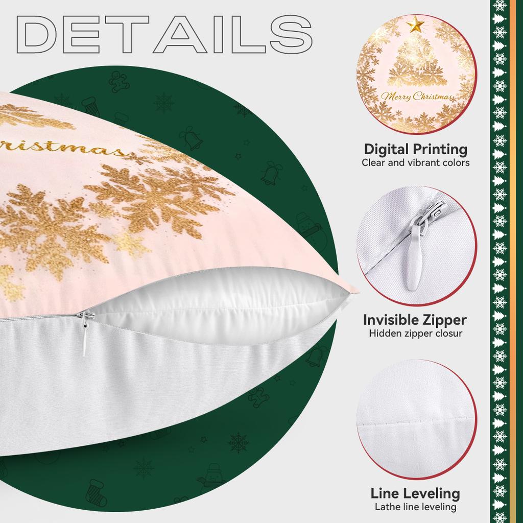 Pink Gold Christmas Theme Cushions Pillowcase Polyester Cushion Cover Throw Pillow Pillowcover Home Car Sofa Decor