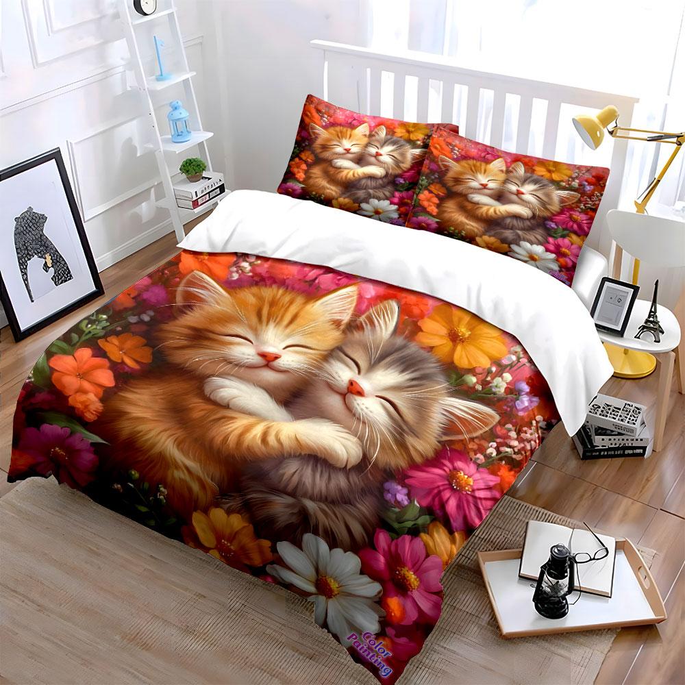 "Floral Kitten Snuggle Gift Set" Exquisite three-piece bedding set gift for kids and adults