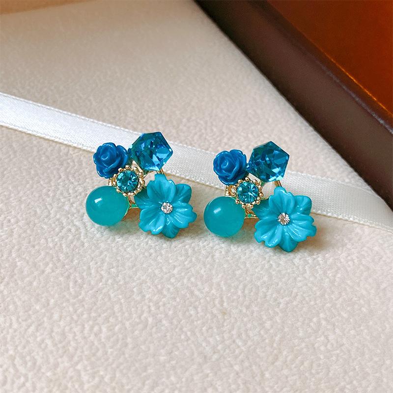 

Fashion Pink Opal Crystal Flower Earrings for Women Retro Elegant Geometric Stud Earrings Female Party Wedding Jewelry Gift синий