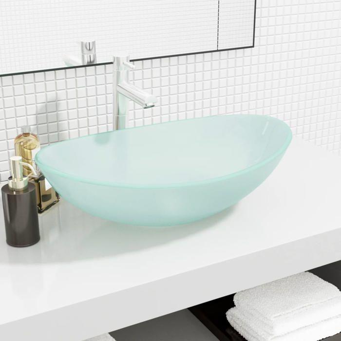 VidaXL Lavabo Vasque à Poser de Toilette Lave-mains de Salle de Bain Lavabo de Salle d'Eau Maison Intérieur Verre Trempé 345244