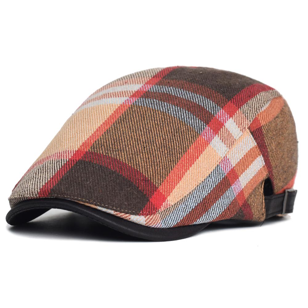 Plaid Newsboy Cap Men Women Four Seasons Vintage Casual Stripe Berets Gatsby Flat Hat Peaked Cap Adjustable