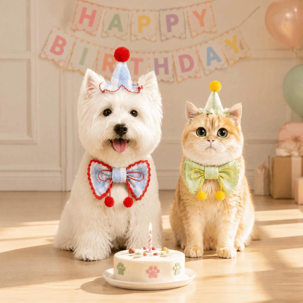 Bow Tie Pet Party Hat Set Drool Towel Pet Photo Prop Cute Mini Doggy Bandana  For Dog
