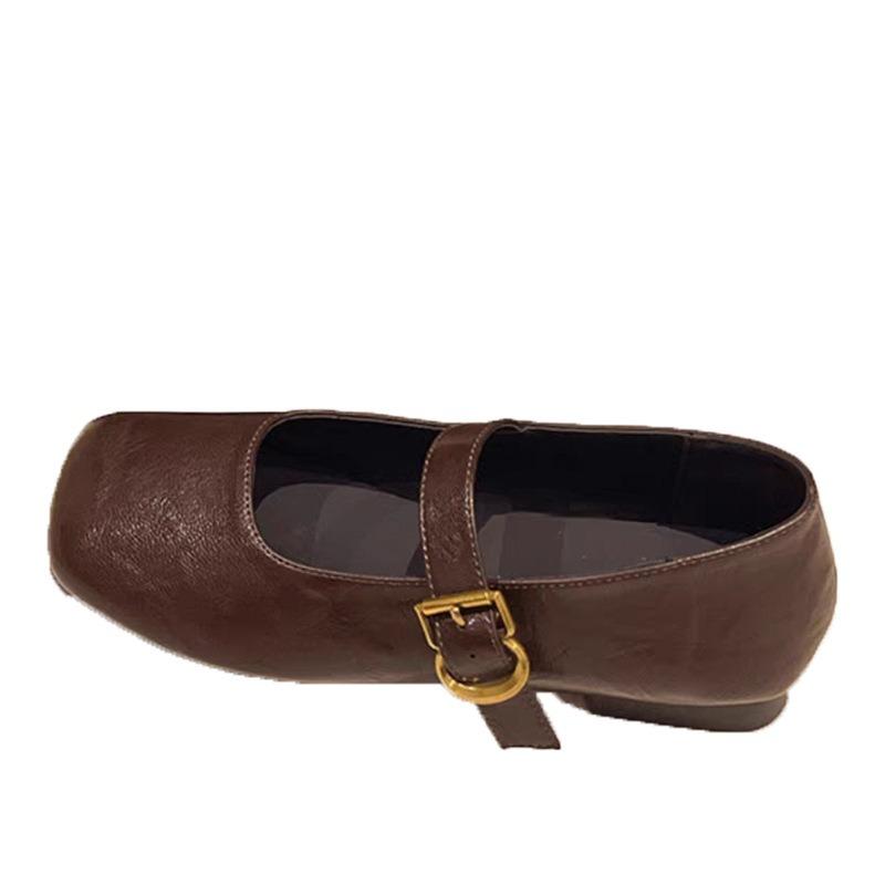Square Head Mary Jane Shoes Women's Spring New Retro Square Head One-word Buckle Single Shoes Small Leather Shoes
