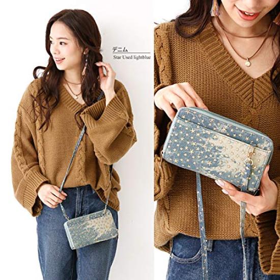 LuLu & Berry Women's Double Zipper Long Wallet In D Denim Star Distressed Blue