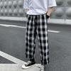 Men Pants Plaid Streetwear Wide Leg Elastic Waist Loose Sports Pants Trousers for Autumn