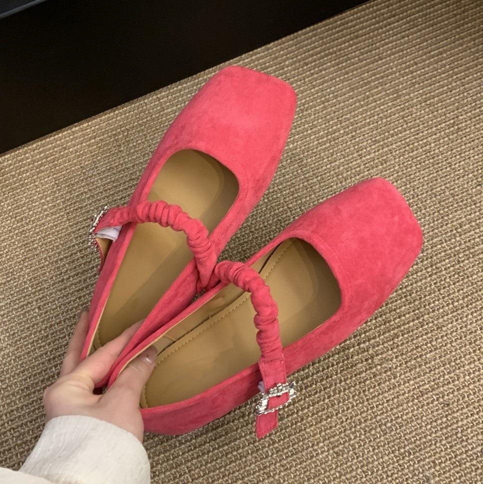 

Туфли-лодочки в стиле ретро с квадратной головкой и неглубоким горлом, женские, весенние, новые, французские, замшевые, нежные, мягкие, туфли Мэри Джейн на плоской подошве 40