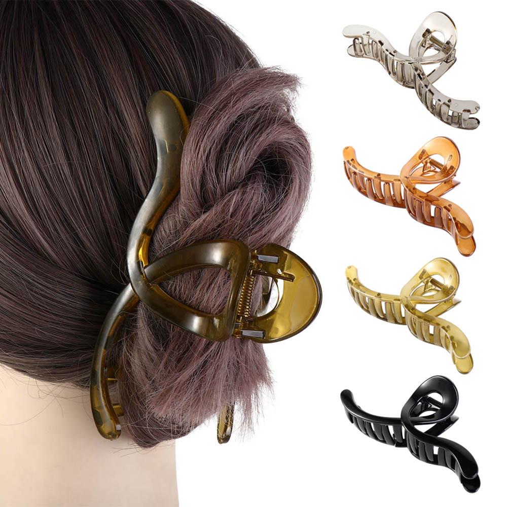 

Transparent Cross Shark Clip Geometric Wave Hair Clip Simple Plastic Hair Claw Ladies/Girls