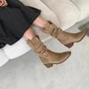 Coarse Heel Brown Suede V-Mouth Pile Medium Tube Martin Boots Women's Boots 2025 Autumn/Winter Medium Heel Short Boots Skinny Boots