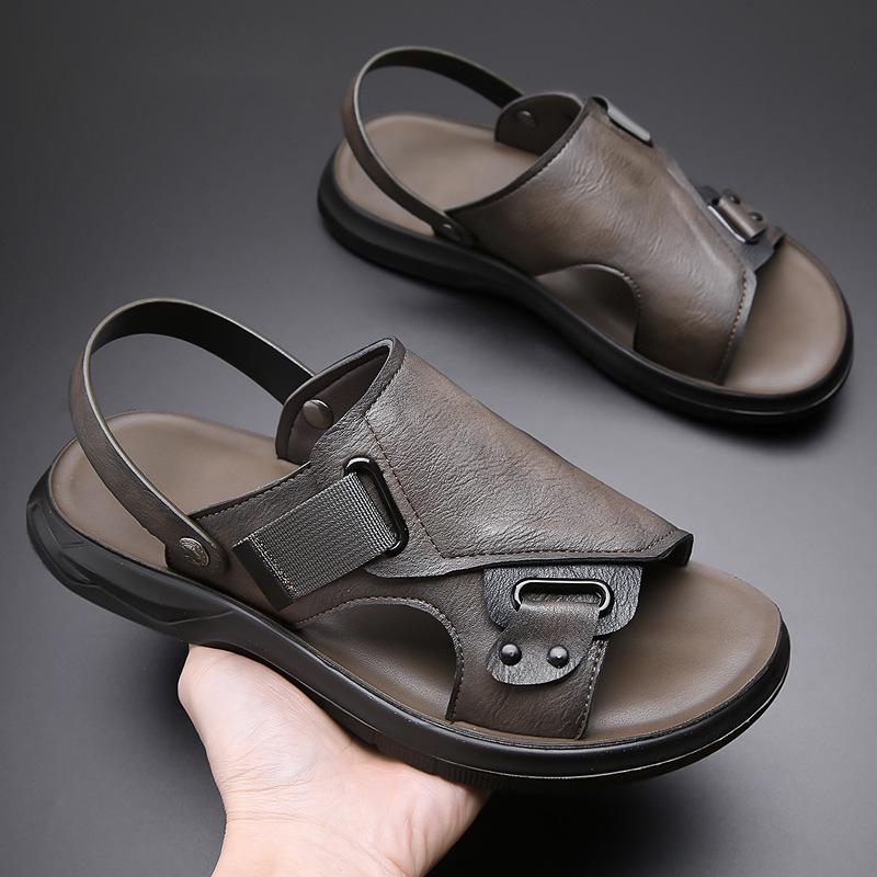 Supply Two Sandals Casual Soft Leather Soft Sole Outer Wear Men's Shoes Beach Shoes
