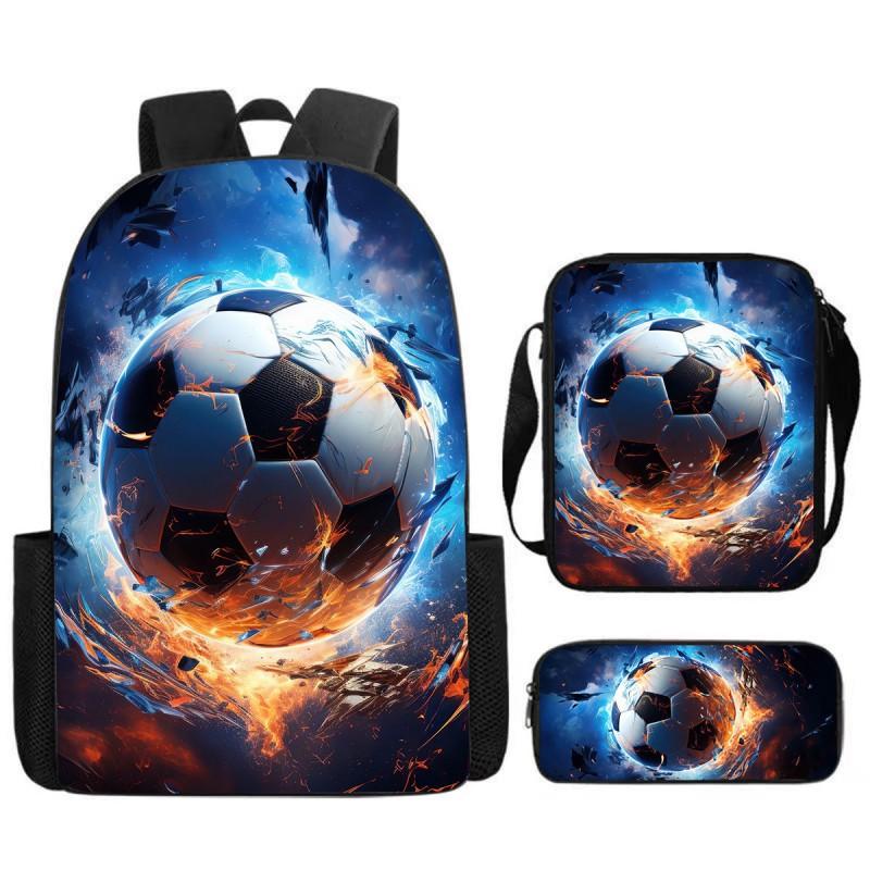 Set Zaino Stampa Calcio per Bambini Scuola Elementare 3 Pezzi Borsa a Spalla Astuccio Borsa a Tracolla