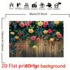 2D Plane  Rose and Wind Chime Background - Climb Up the Wooden Fence  Polyester Material Background Cloth