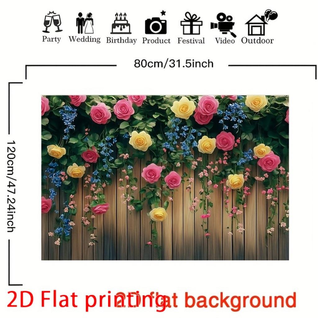 2D Plane Rose and Wind Chime Background - Climb Up the Wooden Fence Polyester Material Background Cloth