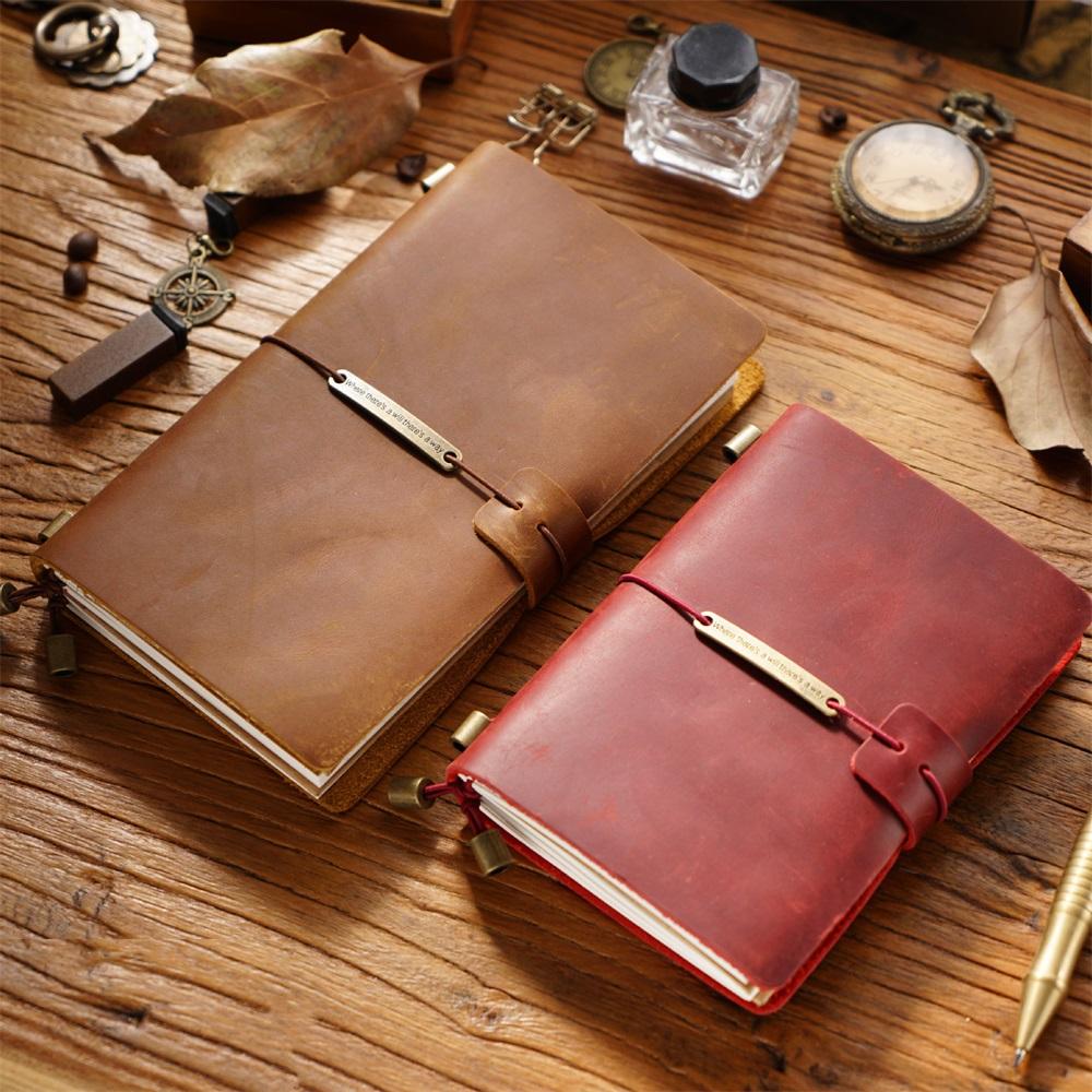 7 Farben 4 Größen Reisetagebuch Echtes Leder Cover Handgefertigtes Notizbuch DIY A5 Tagebuch Büro Schule Notizbuch Kostenlose Namensprägung