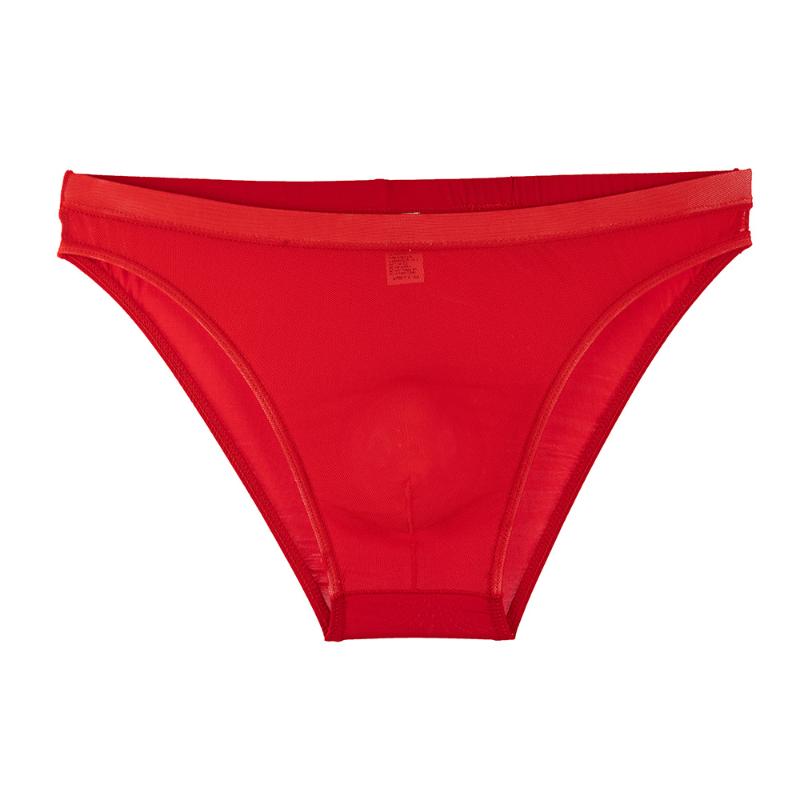 Men'S Sexy Briefs Transparent Mesh Panties Sexy Ice Silk Ultra-Thin Bikini Slip Homme U Convex Pouch Lingerie Underpants
