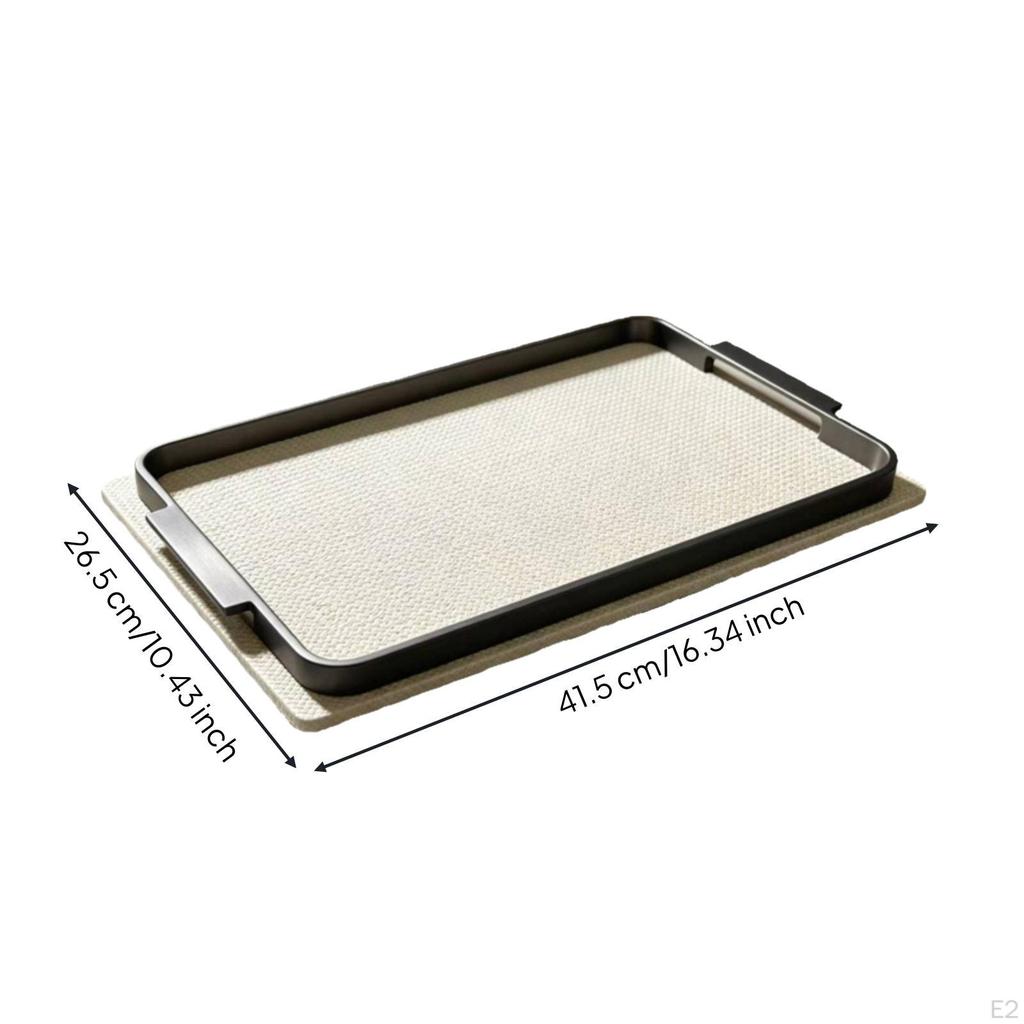 Decorative Tray with Metal Handles | Rectangular, LowProfile, Woven Texture Tray, for Coffee Table