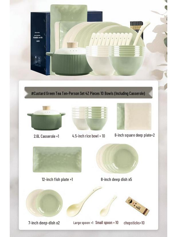 Modu Lanqa Naifufu Cream Style 42-Piece Dinnerware Set with Casserole