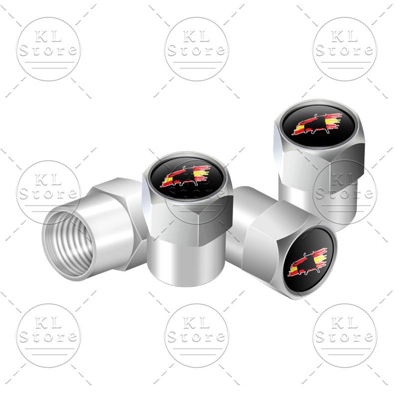 Creative 4Pcs Spain Flag Symbol Emblem Car Wheel Tire Air Valve Cap Stem Covers For Car Bicycle Motorcycle Universal Accessories