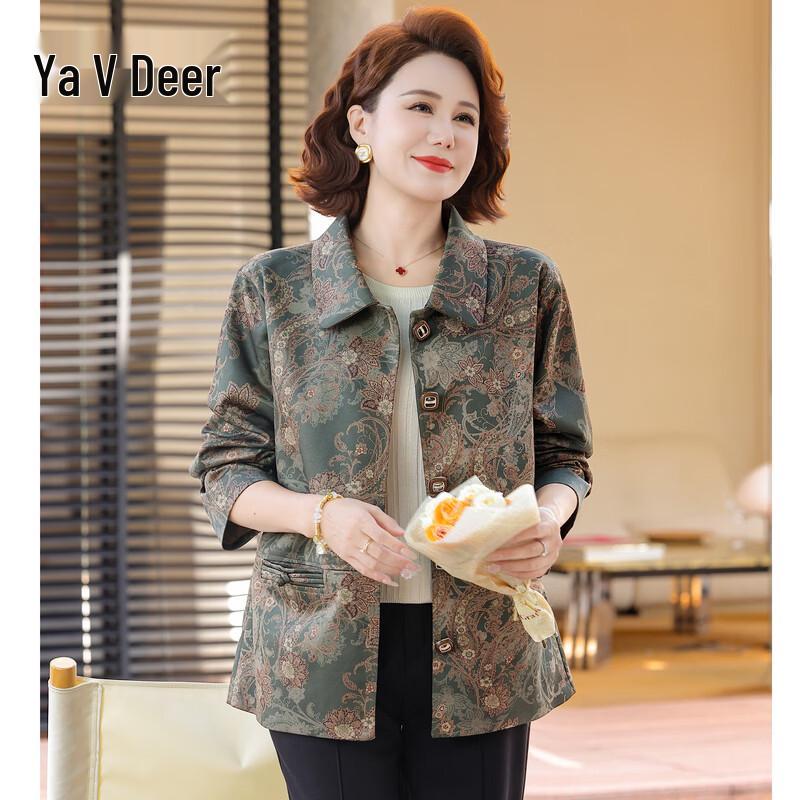 Yalou Women s Floral Print Lapel Spring Jacket 4XL