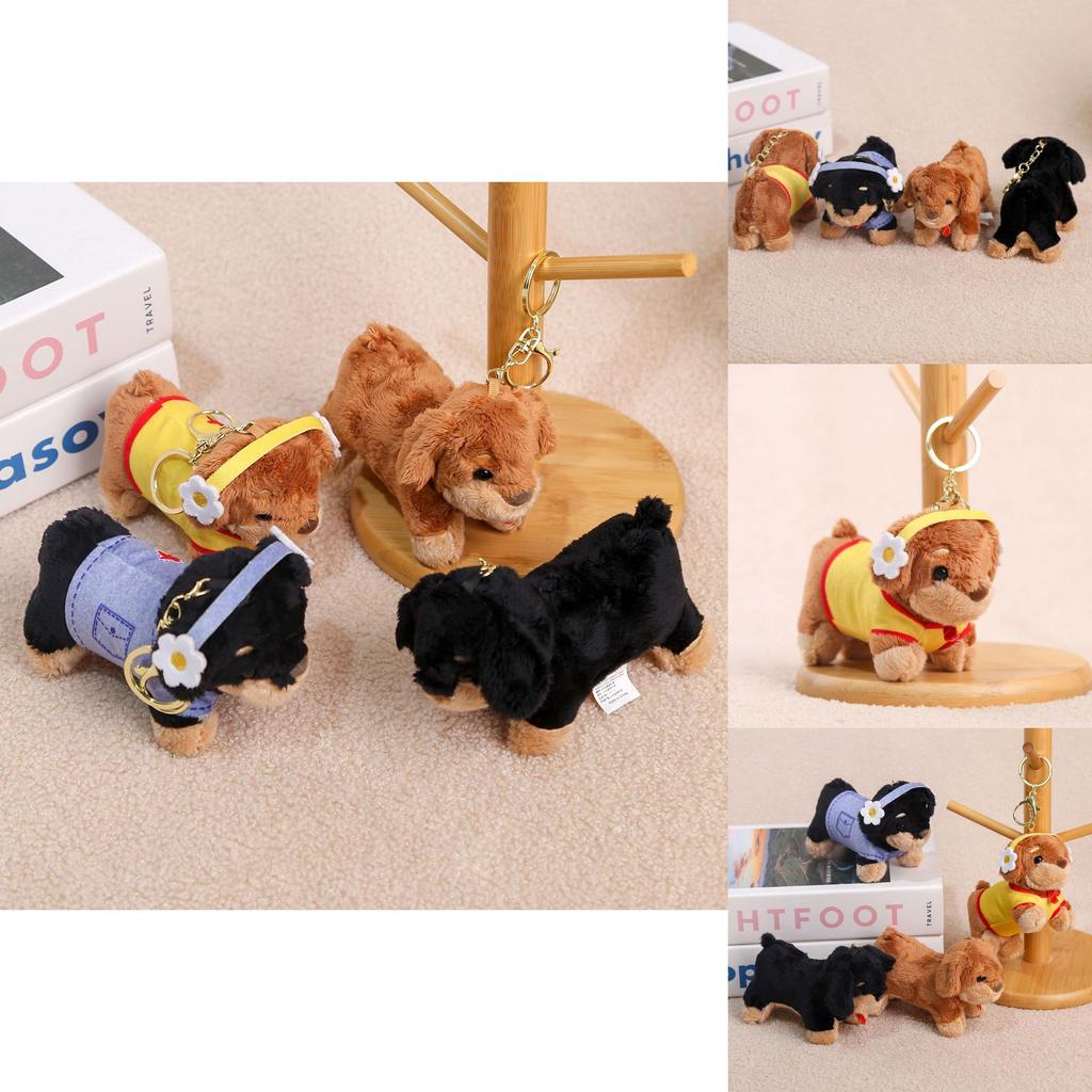 Plush Dachshund Dog Keychain With Tie Design For Girls Bag Decoration And Gift