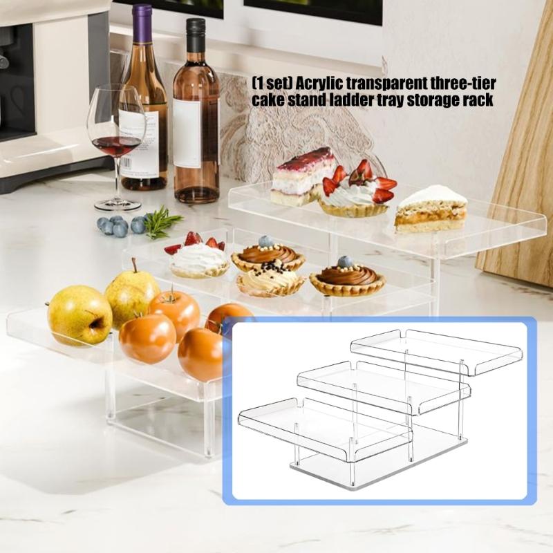 Clear 3 Layer Step Design Serving Tray For Cakes Dessert Display Stable Acrylic Structure Perfect For Celebration Event Home Decors Organizers