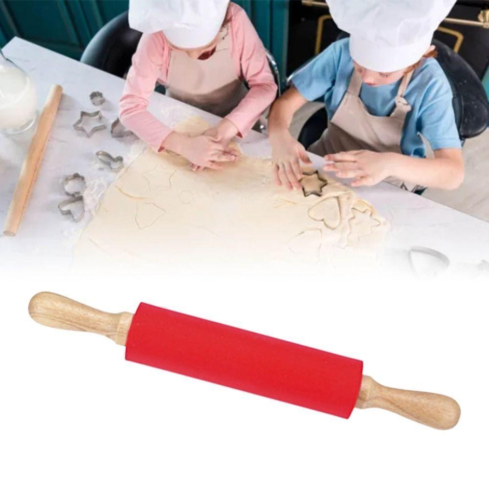 Non Stick Surface Silicone Rolling Pin Wooden Handle Rolling Pin Dough Dumpling Wrappers Pizza