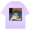 Funny Glasses Cat and Pizza Meme Tshirt Unisex Women Creativity Fashion Kawaii T Shirts Loose Cotton Casual Tees Cat Lovers Gifts