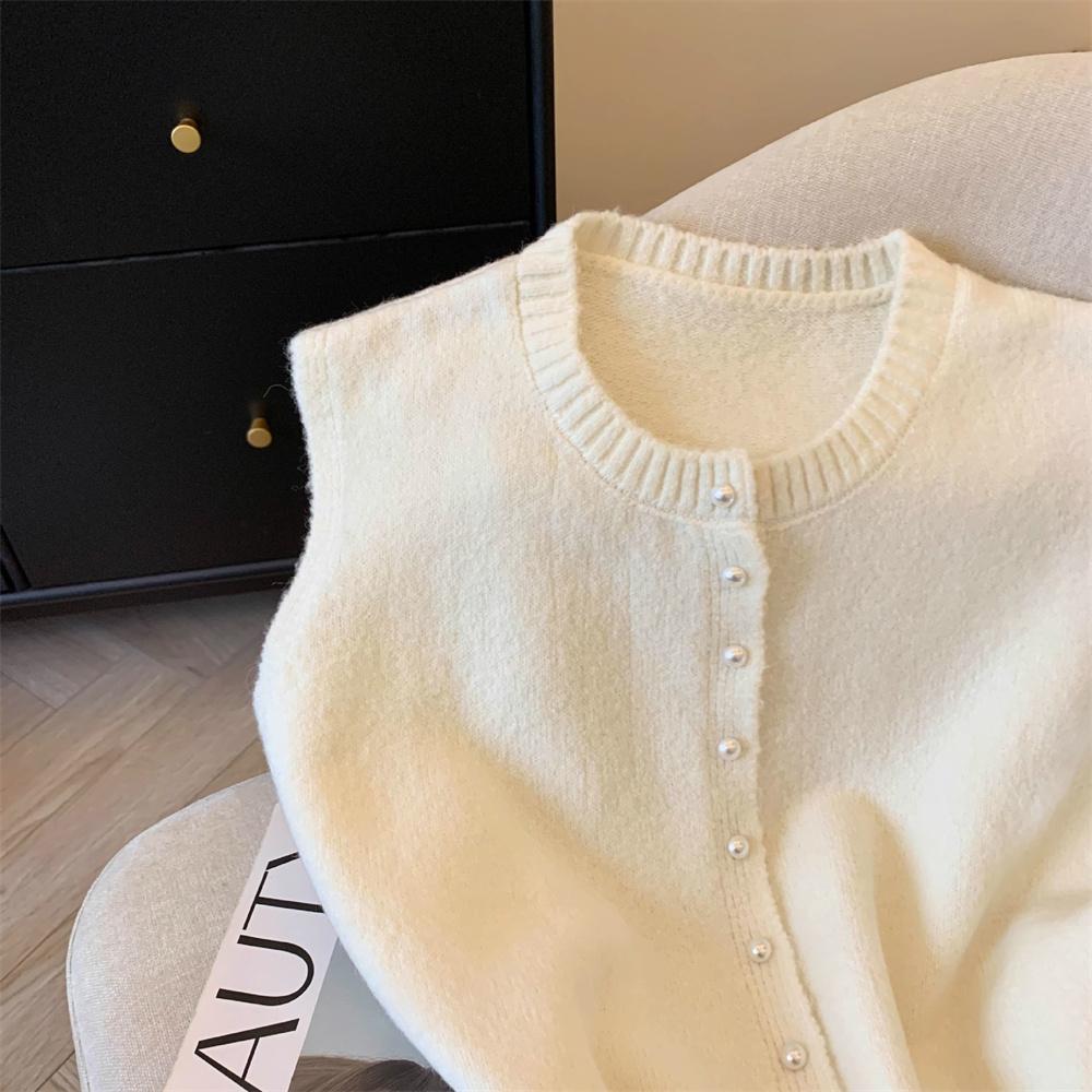 Spring Autumn Korean Sleeveless Sweater Vest Round Neck Cardigan Simple Knit Waistcoat Comfortable Women's Clothing Top