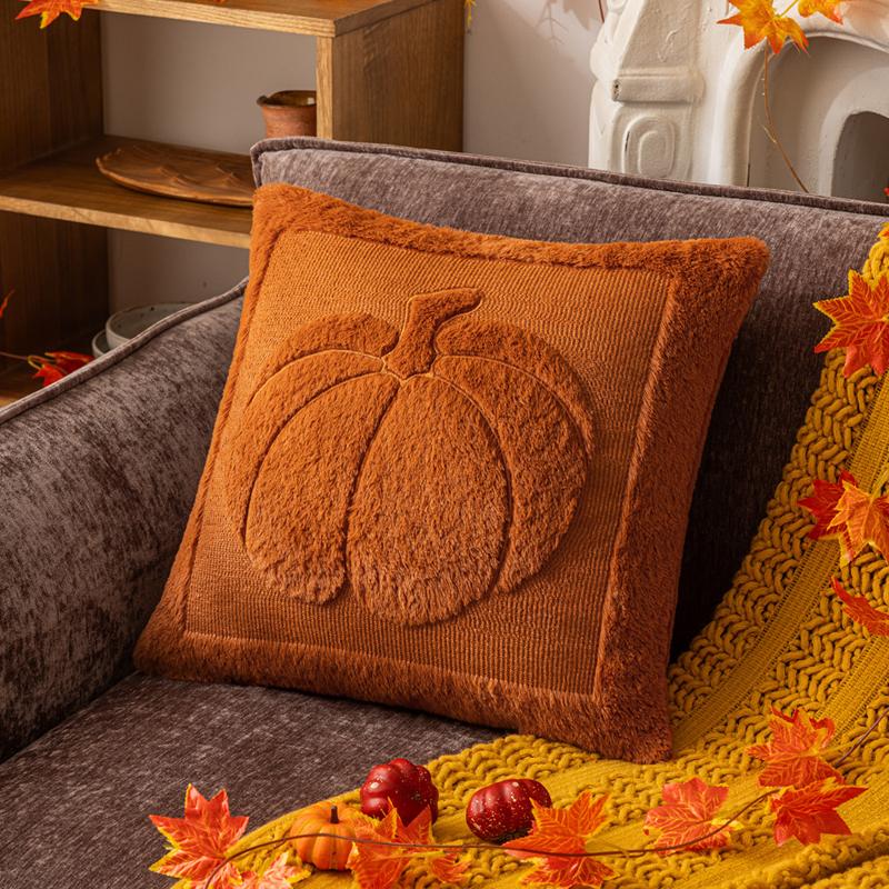 Pumpkin Fall Pillow Cover Plush Halloween Throw Pillow Case Sofa Couch Fall Thanksgiving Halloween Party Decoration Pillowcase