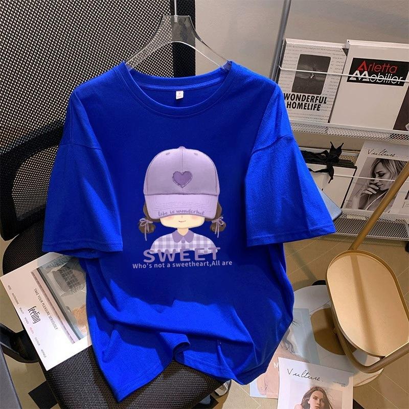 Tricou cu mânecă scurtă din bumbac pur, alb, pentru femei, de vară, nou, de dimensiuni mari, design lejer, imprimat, subțire, cu mânecă jumătate