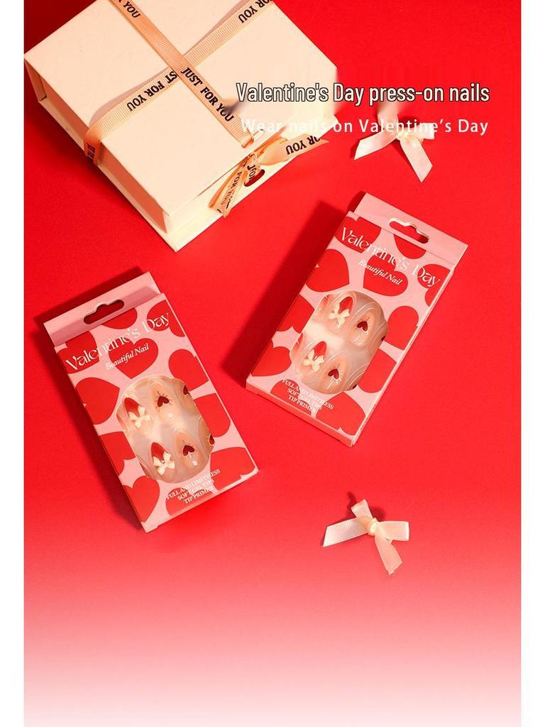 3D Heart Glitter Valentine's Day Almond Nails