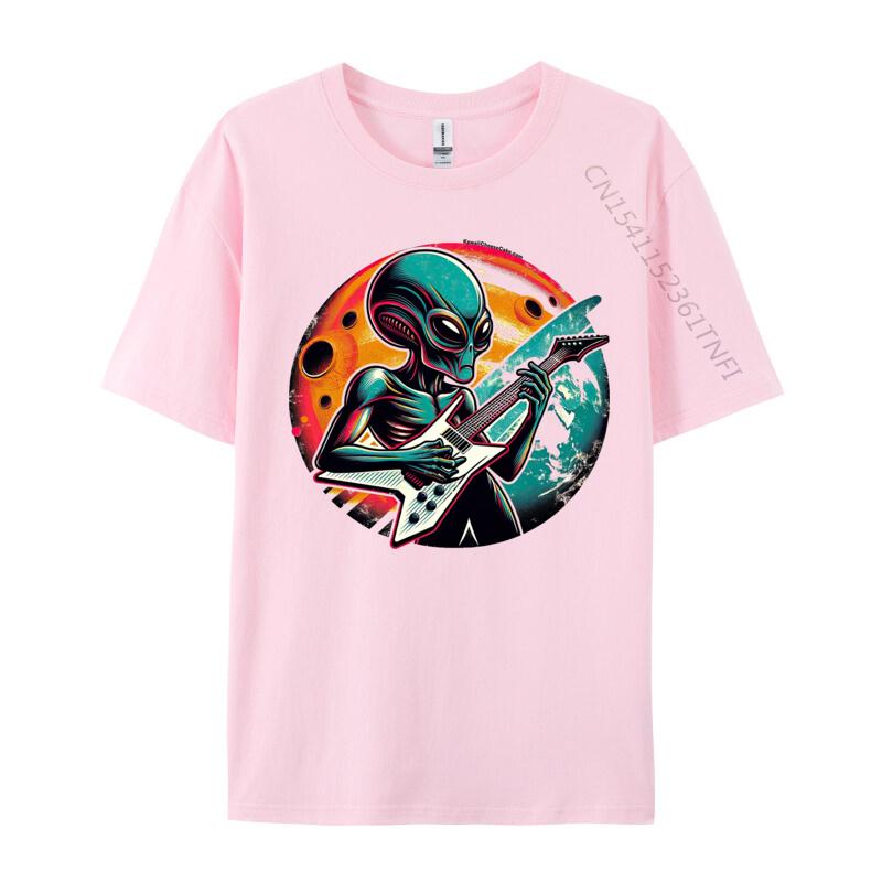 Retro Alien Guitar Rockstar Tshirt Funny T Shirt For Men Premium Cotton Autumn Tshirts Street Tops Shirt