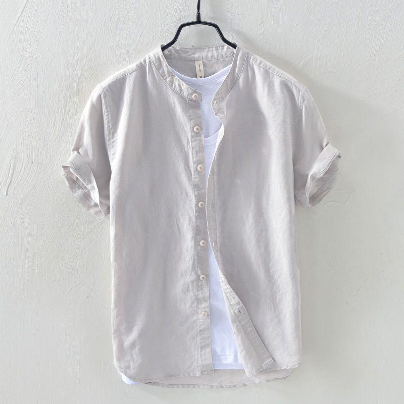 Men's Short Sleeve Loose Fit White Linen Shirt - Casual Summer Cotton Jacket
