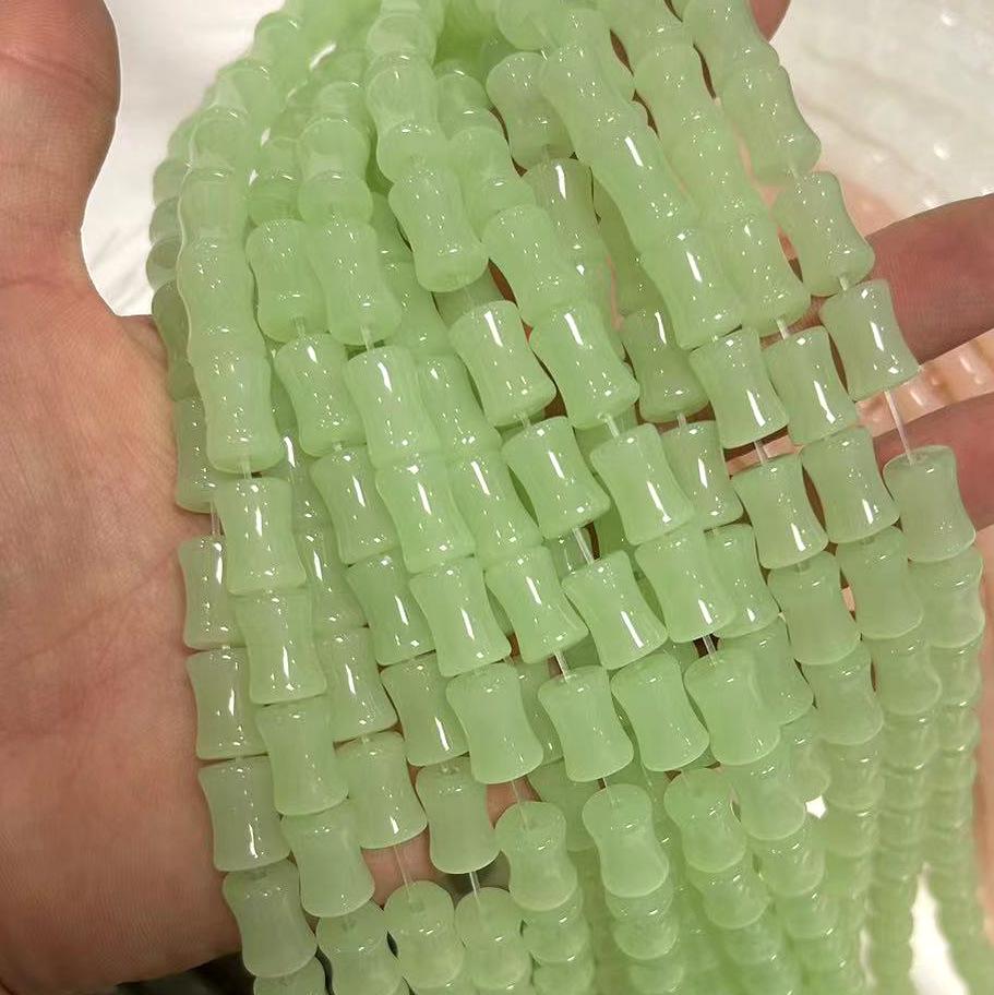 DIY Mehrfarbig 8x12mm Bambusgelenk Lose Perlen: Naturweiß, Grün, Rosa, Grauer Aventurin für Imitations-Jade-Armbänder und -Halsketten