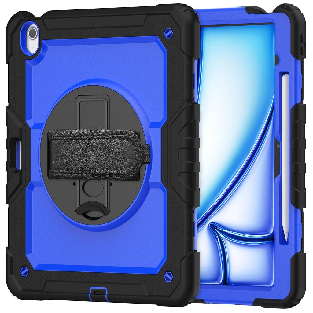 For iPad (A16) 11th Air 11 Air 13 M3 () - Heavy Duty Protective Cover with Screen Protector, Shoulder Strap & Pencil Holder