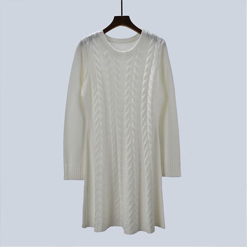 

Женский пуловер с облегающей талией, стройнящий, изящный и модный, связанный косами, с длинными рукавами, вязаное платье А-силуэта, однотонная женская одежда White M code